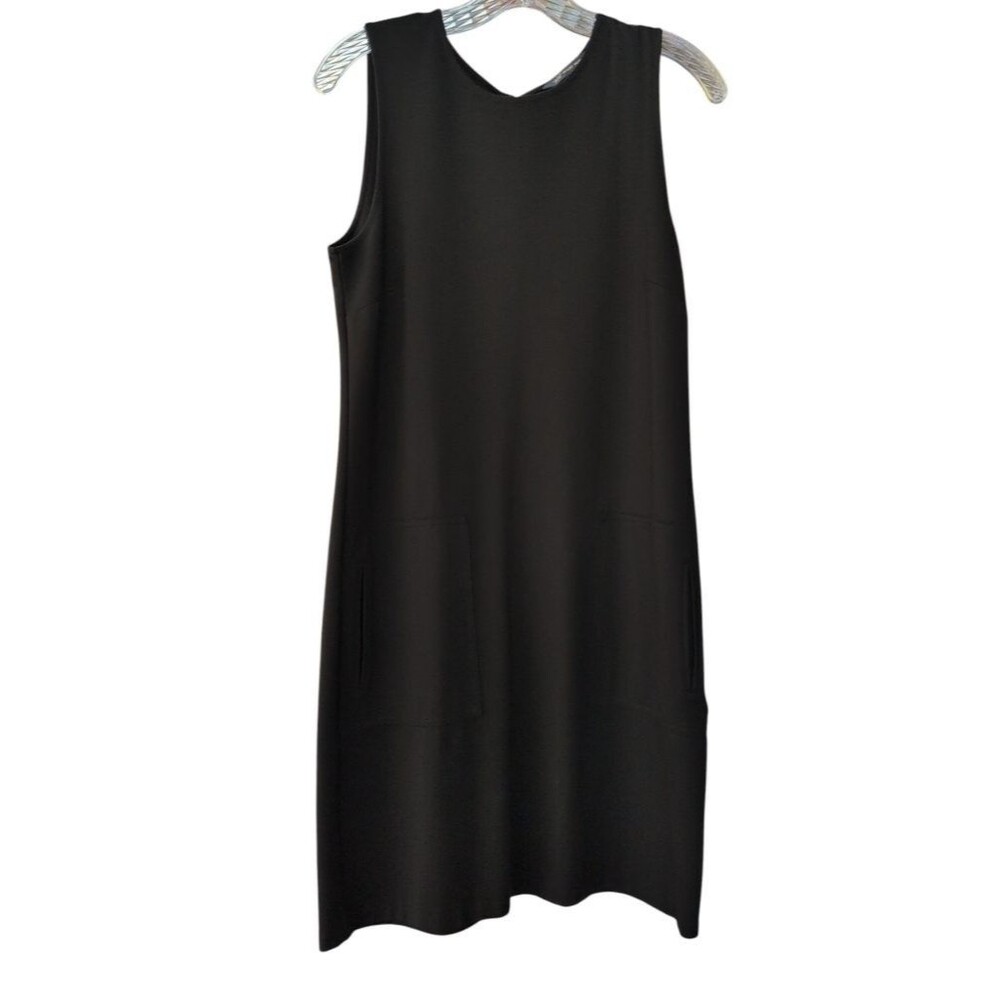 Brooks Brothers 346 Black Sleeveless Minimalist Shift Dress Women's M Pockets